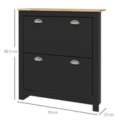 2 Drawer Wooden Shoe Cabinet With Flip Doors Fits 12 Pairs Ideal For Hallways, Black