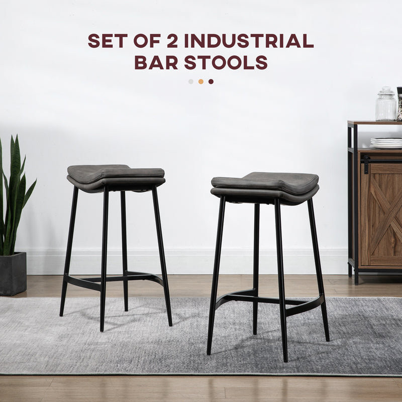 Set of 2 Industrial Bar Stools with Curved Seat for Kitchen or Dining Room Grey