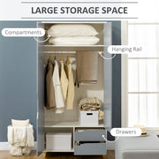 3 Piece Bedroom Furniture Set With Wardrobe And Storage Drawers For Home, Grey and White AOSOM