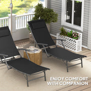 Set of 2 Black Folding Sun Loungers with Adjustable Recline and Pillows for Garden and Patio by Outsunny