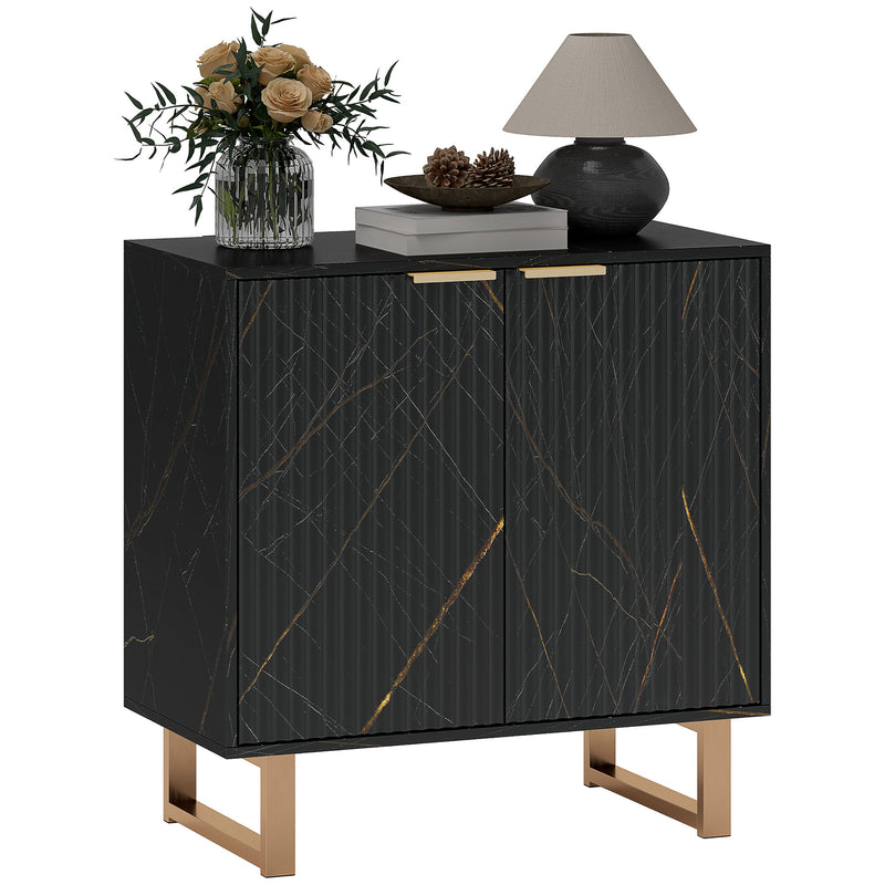 Elegant Black Sideboard with Gold Accents and Storage Shelves by HOMCOM