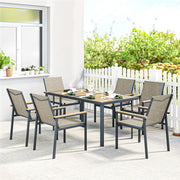 Garden Dining Set 6 Seater with Easy Clean Table and Breathable Chairs, Teak Outsunny