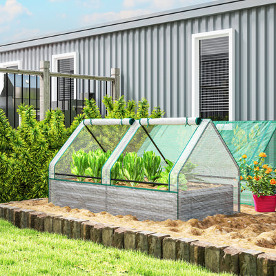 Metal Raised Garden Bed with Cover for Herbs and Vegetables White and Dark Grey by Outsunny