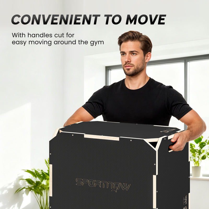Wooden Plyo Jump Box Non Slip Surface For Home Fitness And Cardio Workouts Natural AOSOM