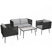 Light Grey 4 Seater Rattan Patio Furniture Set with Cushions by Outsunny