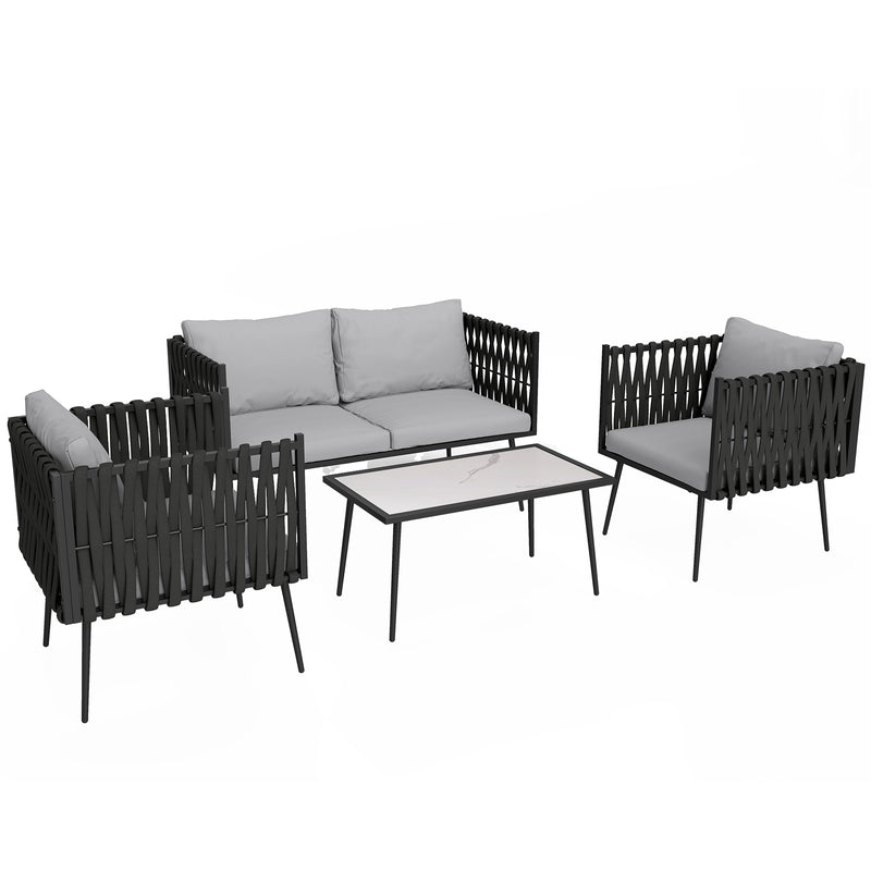 Light Grey 4 Seater Rattan Patio Furniture Set with Cushions by Outsunny