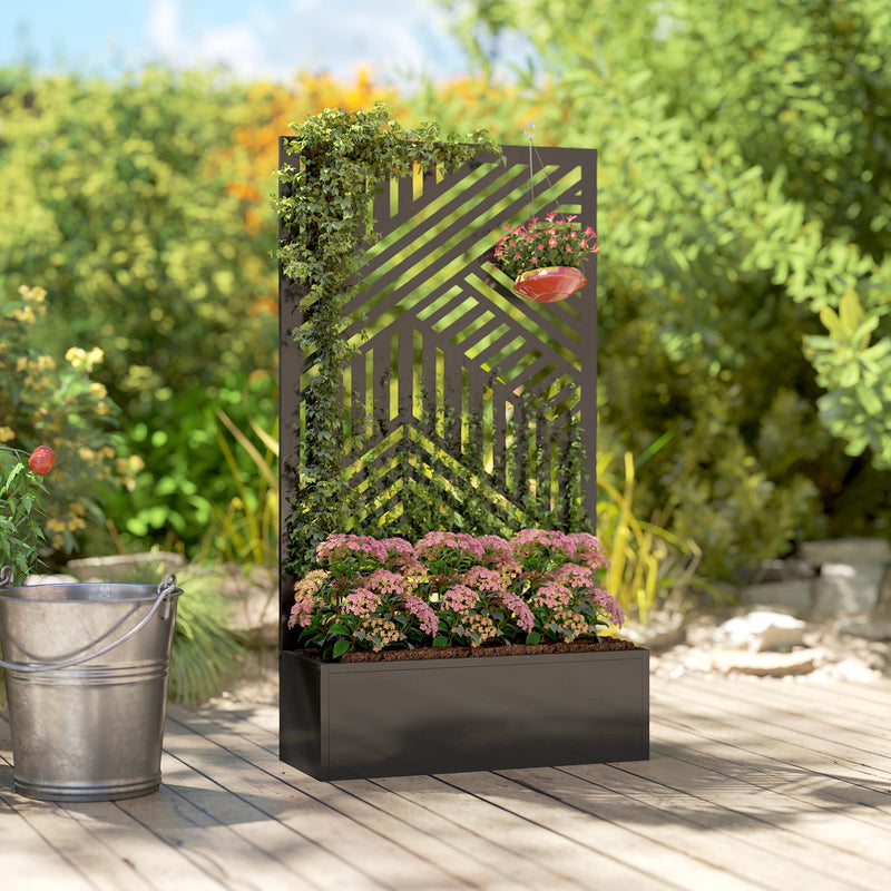 Metal Planter with Trellis for Climbing Plants and Privacy Screen Outdoor Black