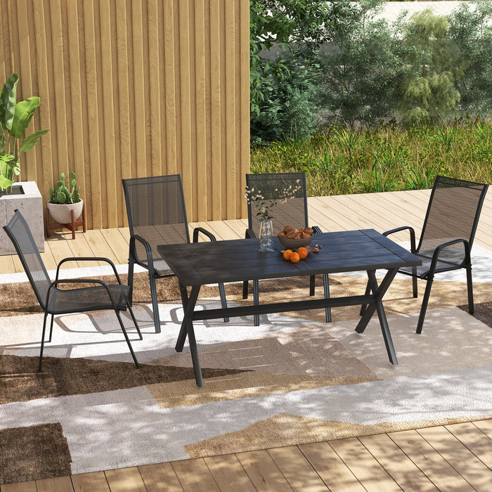 Set of Four Black Stackable Mesh Garden Chairs Lightweight and Durable by Outsunny