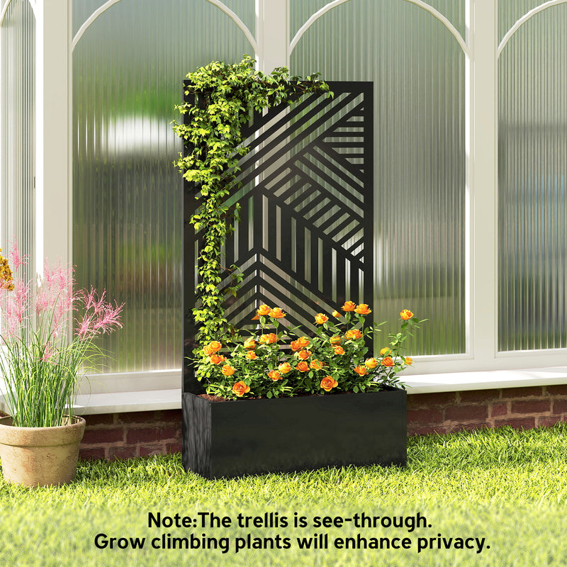 Metal Planter with Trellis for Climbing Plants and Privacy Screen Outdoor Black