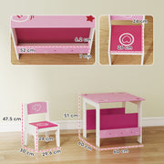 3 Piece Kids Table and Chair Set With Storage Shelves For Playroom Or Nursery Pink AOSOM