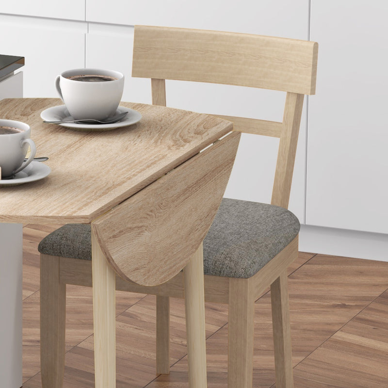 Folding Round Dining Table for 4 with Drop Leaf Space Saving Design for Small Rooms Natural