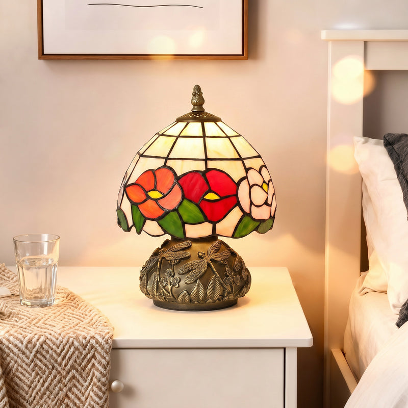 Compact Bedside Table Lamp with Stained Glass Shade for Soft Bedroom Lighting Bronze Multicoloured Homcom