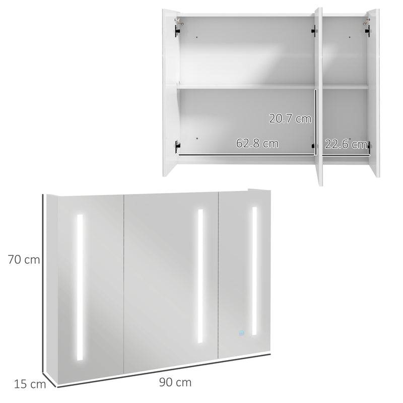 LED Bathroom Mirror Cabinet With USB Charging Shelf and Storage Cupboard, White