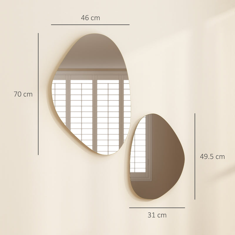 Set of 2 Decorative Pebble Wall Mirrors Ideal for Hallways or Bedrooms Gold Tone AOSOM