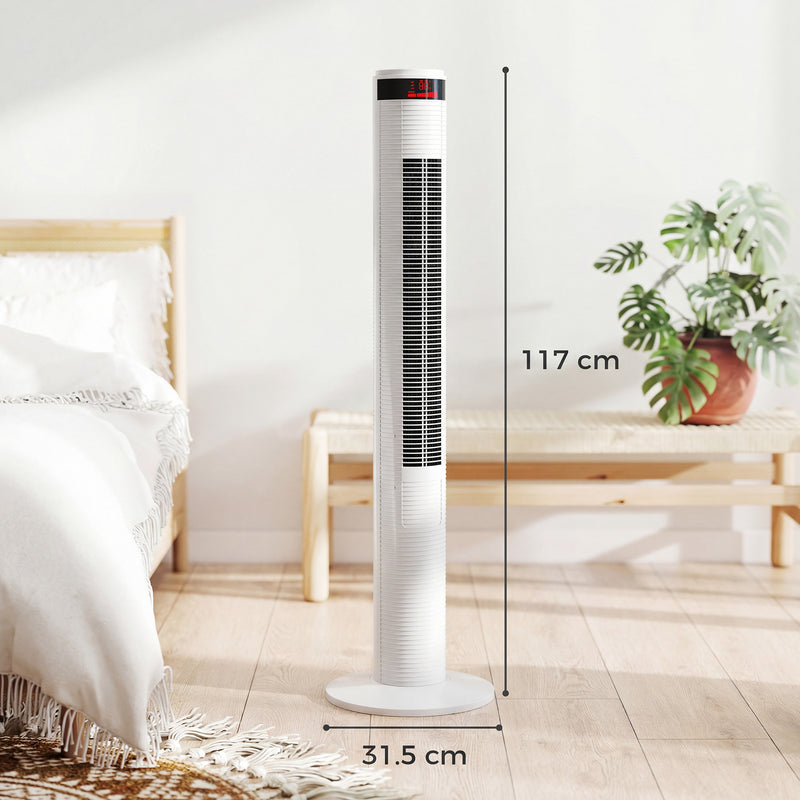 Tower Fan with Remote Control for Quiet Cooling and Space Saving in Any Room White AOSOM