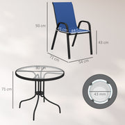 4 Seater Garden Furniture Set with Stackable Chairs and Easy Clean Round Glass Table for Outdoor Use Dark Blue Outsunny