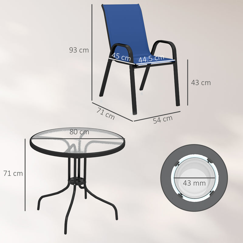 4 Seater Garden Furniture Set with Stackable Chairs and Easy Clean Round Glass Table for Outdoor Use Dark Blue Outsunny