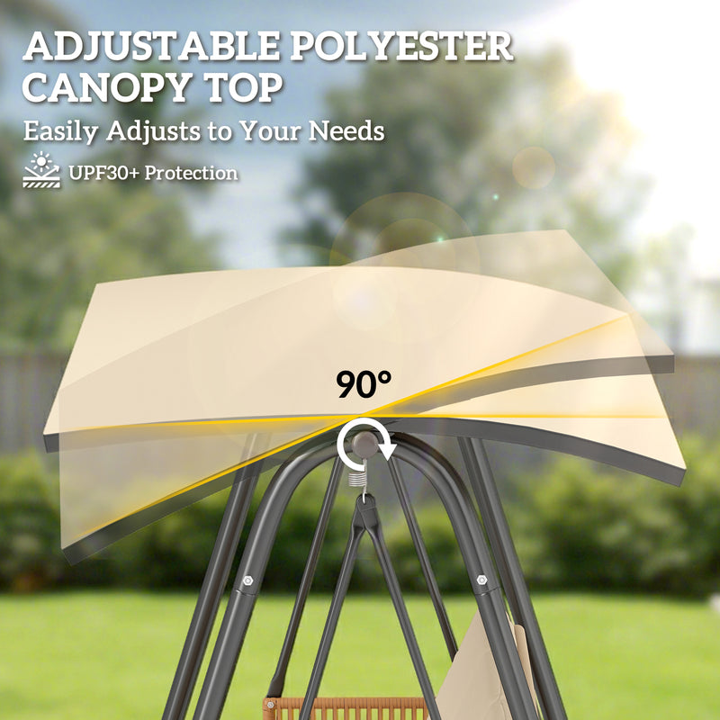 3 Seater Garden Swing Seat with Adjustable UPF30+ Canopy and Cushions for Shaded Outdoor Relaxing Sand Brown