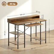 Reversible Computer Desk with LED Lights and Power Outlets 120cm Gaming Desk Rustic Brown by HOMCOM