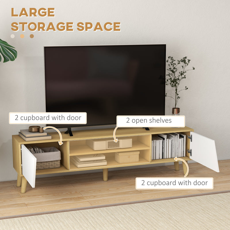 Scandinavian Style TV Cabinet With Open Shelf and Cupboard Storage for Living Room White