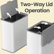 Songmics 8L steel compost bin on a kitchen countertop, White