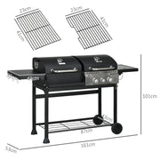 Dual Fuel BBQ Grill Charcoal and Gas with Lid and Side Shelves Black by Outsunny