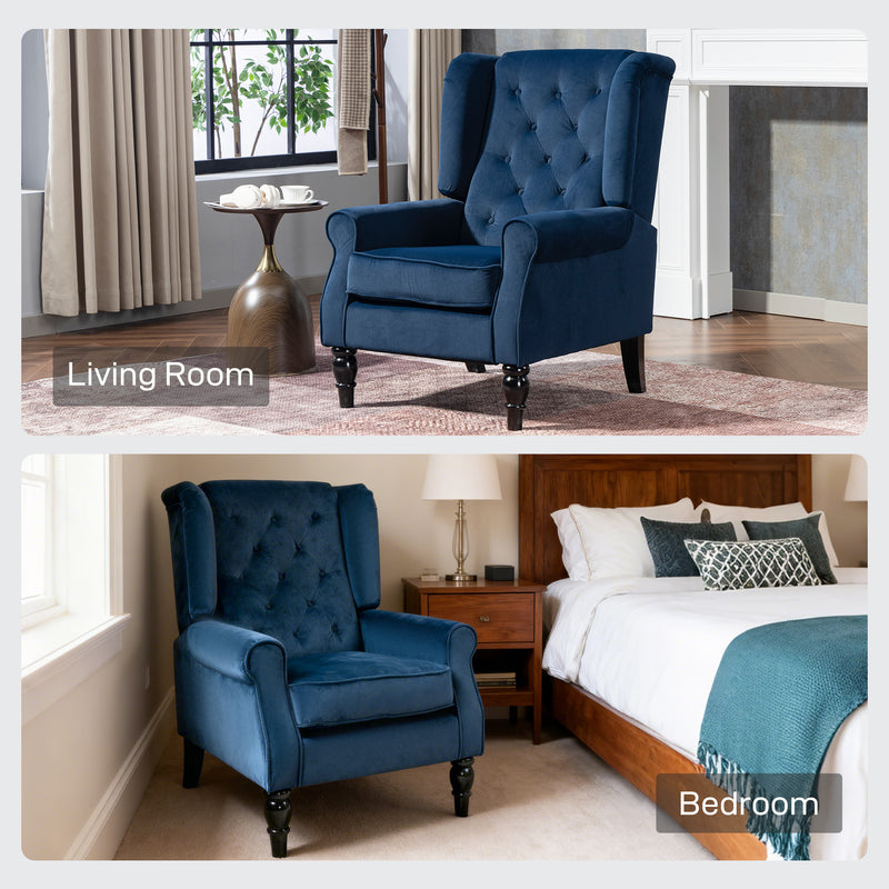 Retro Wingback Accent Chair with Button Tufted Upholstery for Lounge or Bedroom, Dark Blue
