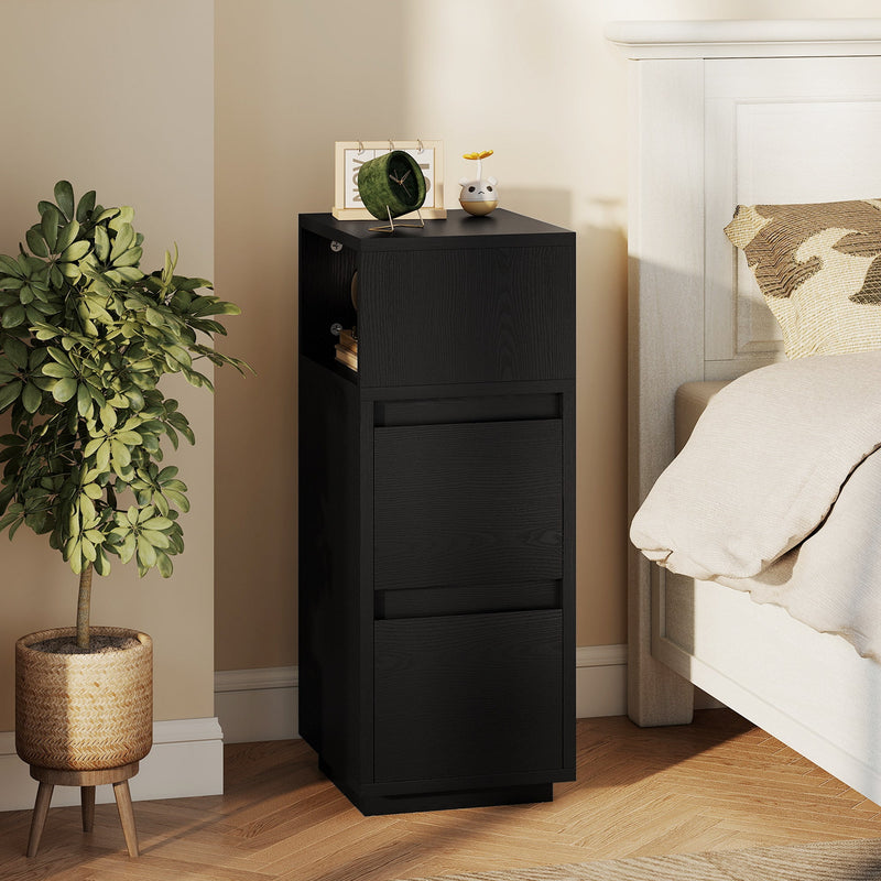 Slim Bedside Table with Drawers and Open Shelf for Small Bedrooms