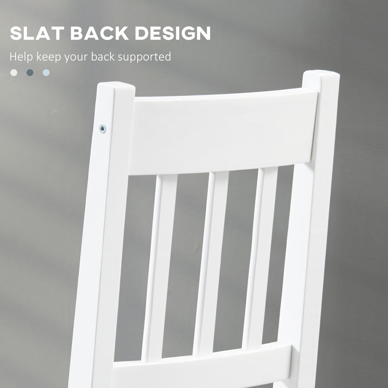 Set of 4 Wooden Dining Chairs with Slat Back Ideal for Kitchen or Dining Room White AOSOM