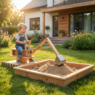 Wooden Sandpit With 360 Degree Digger for Creative Outdoor Play Ages 3 to 6 Natural Wood AOSOM