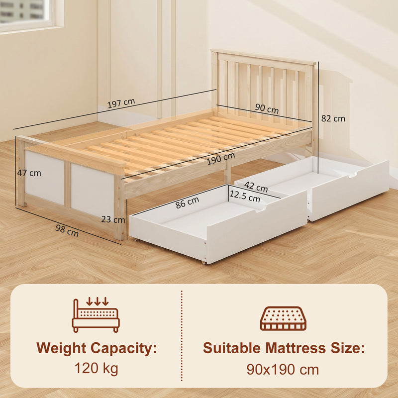 Single Bed Frame with Storage Drawers for Organised Small Bedrooms