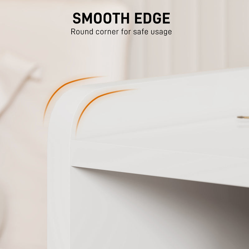 Modern Bedside Table with 2 Drawers and Open Storage Shelves for Bedroom White