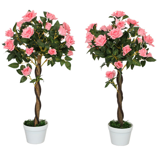 Set of 2 Pink Rose Artificial Plants in Pots 90cm Tall for Indoor and Outdoor Decor