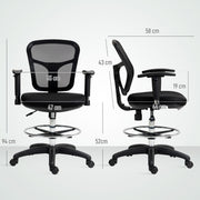 Ergonomic Black Mesh Drafting Chair with Adjustable Armrests and Footrest