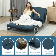 Two Seater Click Clack Sofa Bed Converts to Guest Bed for Small Spaces, Navy Blue