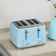 1.7L Fast Boil 3000W Jug Kettle and 4 Slice Toaster Set With Browning Control, Light Blue