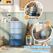 Four Tier Kids Storage Unit With Removable Drawers For Toys And Books Blue
