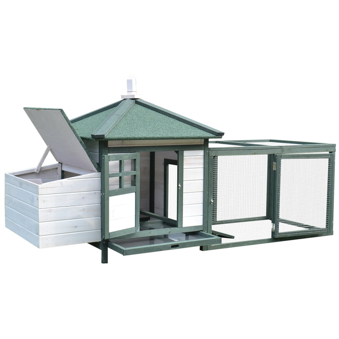 Chicken Coop Wooden Small Animal Pet Cage with Nesting Box and Outdoor Run by PawHut