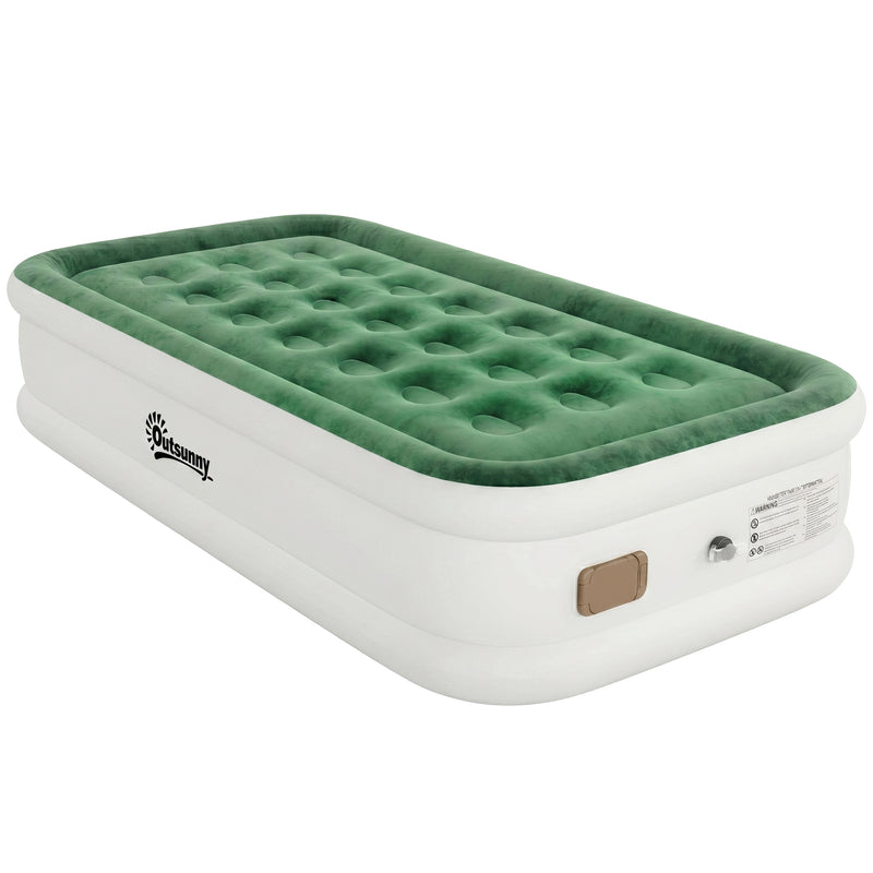Single Inflatable Mattress with Built In Pump for Fast Comfortable Sleep Dark Green