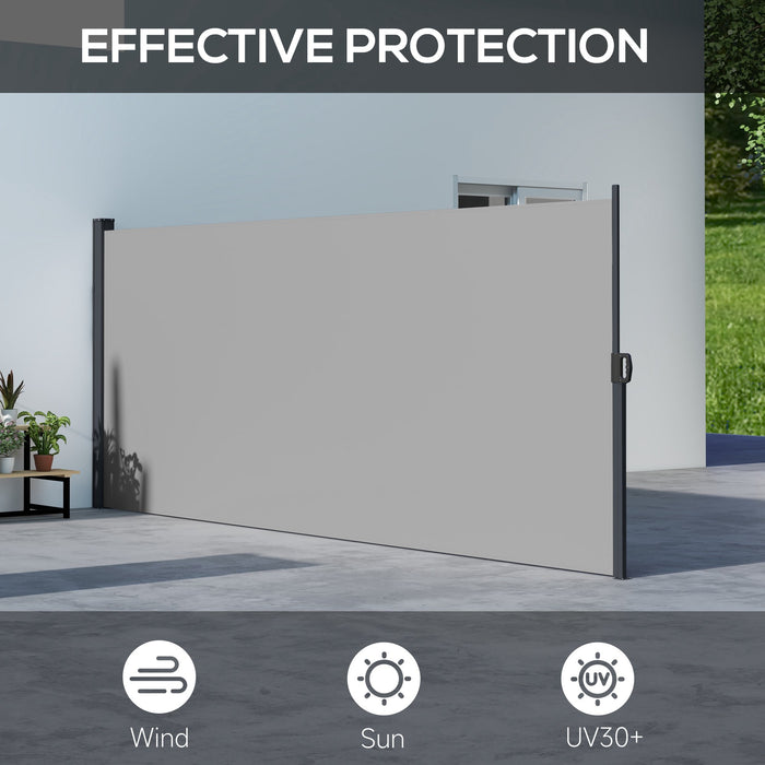 Light Grey 400 x 160cm Retractable Side Awning Privacy Screen for Garden or Patio by Outsunny