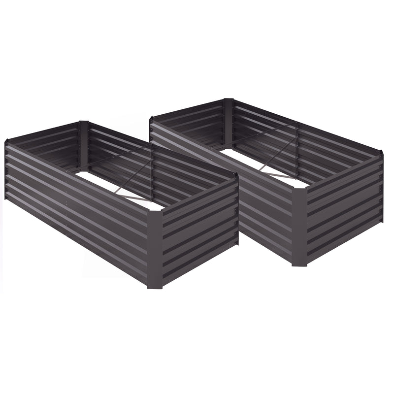 Set of 2 Dark Grey Raised Garden Beds in Steel for Vegetables Herbs and Flowers