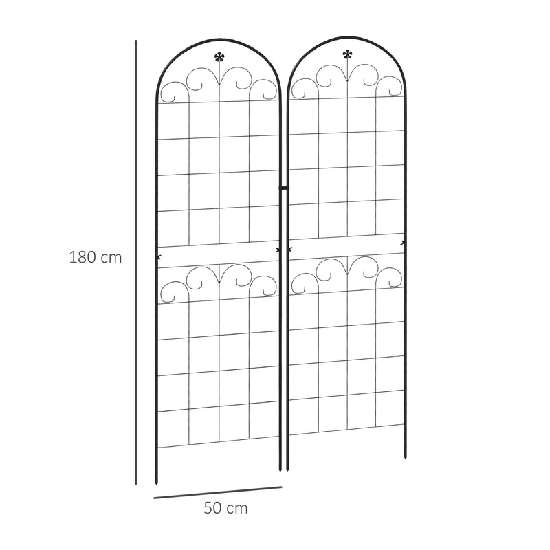 Set of 2 Metal Garden Trellis Panels with Floral Design for Climbing Plant Support