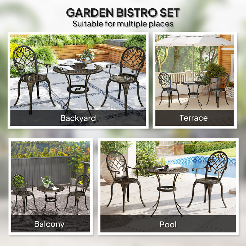 Three Piece Aluminium Garden Bistro Set Bronze Finish Weather Resistant by Outsunny