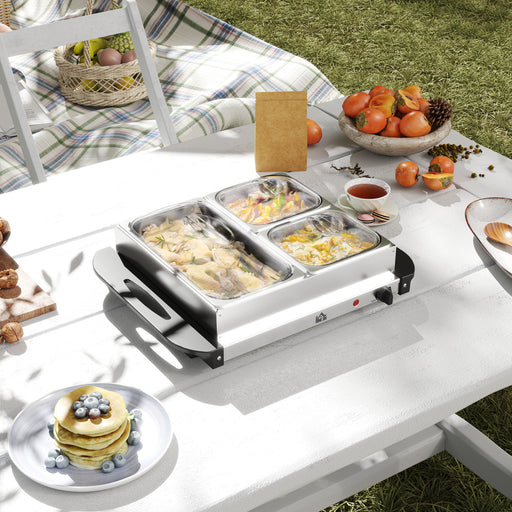 4.5L Stainless Steel Electric Buffet Server with 3 Trays and Lids by HOMCOM