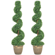 Artificial Spiral Boxwood Trees Set of 2 for Easy Year Round Greenery Indoors or Outdoors Green AOSOM