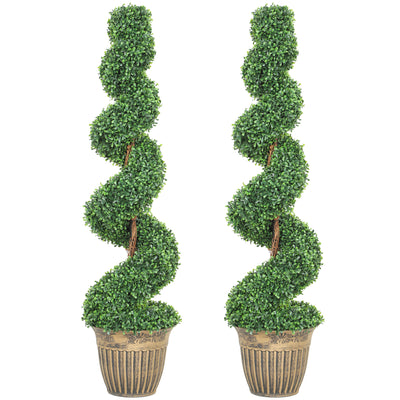 Artificial Spiral Boxwood Trees Set of 2 for Easy Year Round Greenery Indoors or Outdoors Green AOSOM