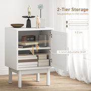 Rattan Bedside Table with Storage Shelf Ideal for Bedroom or Living Room, White