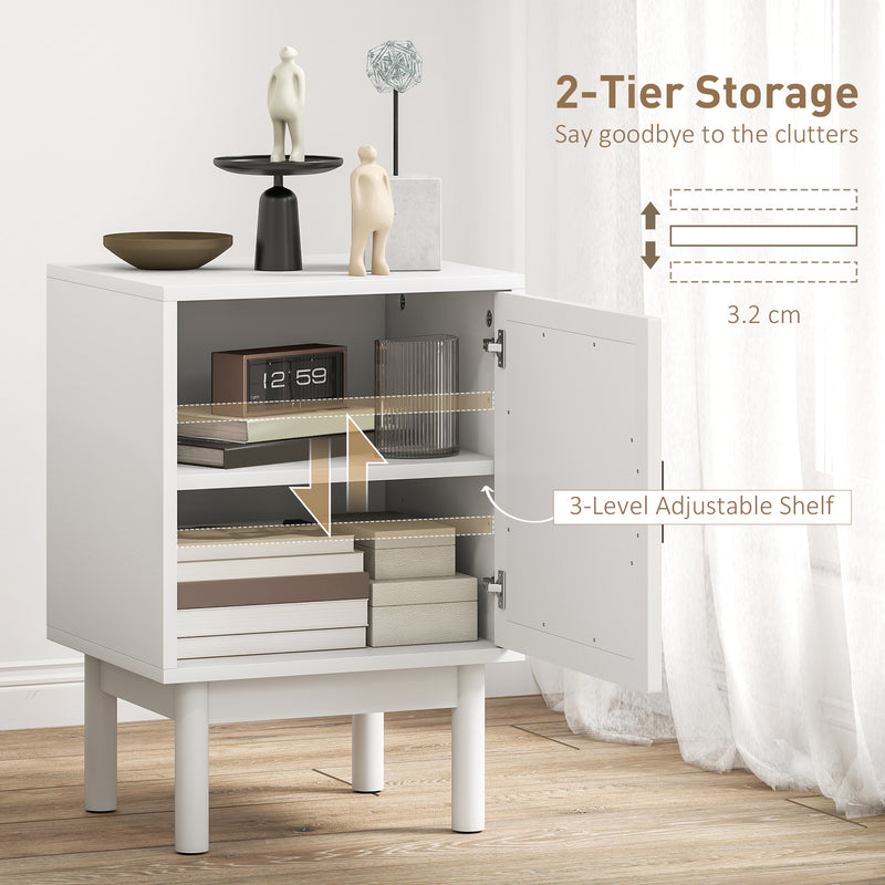 Rattan Bedside Table with Storage Shelf Ideal for Bedroom or Living Room, White