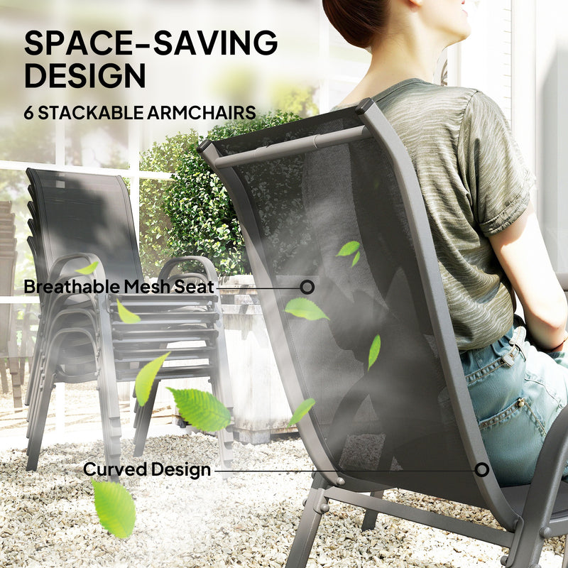 Seven Piece Charcoal Grey Outdoor Dining Set for Patio or Garden by Outsunny