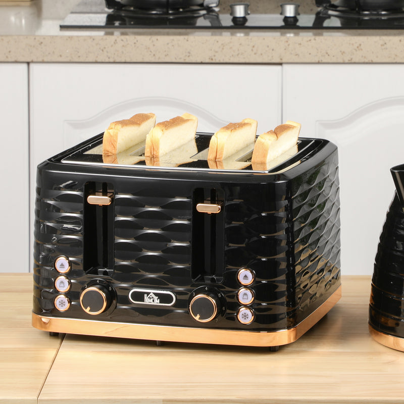 Black Four Slice Rippled Toaster with Adjustable Browning Control by HOMCOM